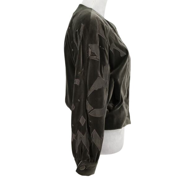 Laurel Escada Jacket Womens 6 Green Velour Lined Applique Shoulder Pads Vintage - Picture 5 of 16